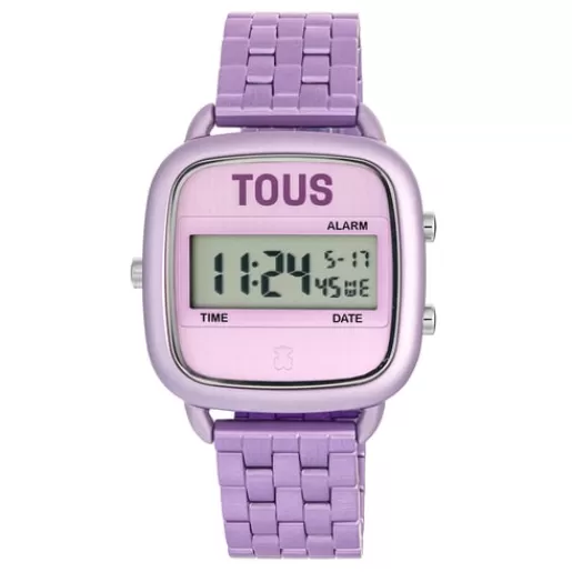 Outlet D-Logo Digital watch with mauve steel strap For Her