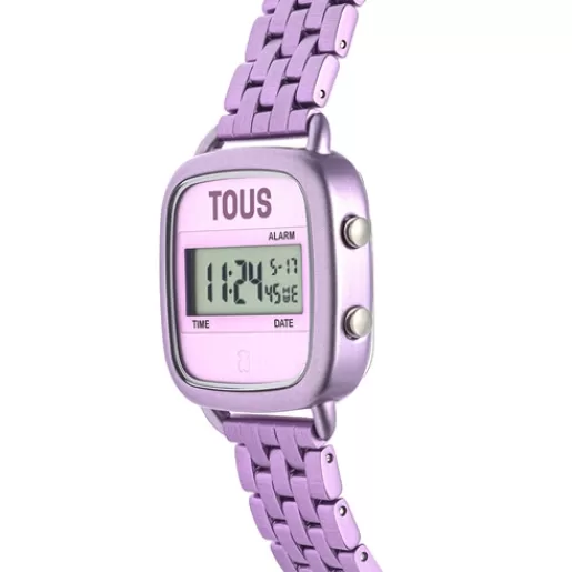 Outlet D-Logo Digital watch with mauve steel strap For Her