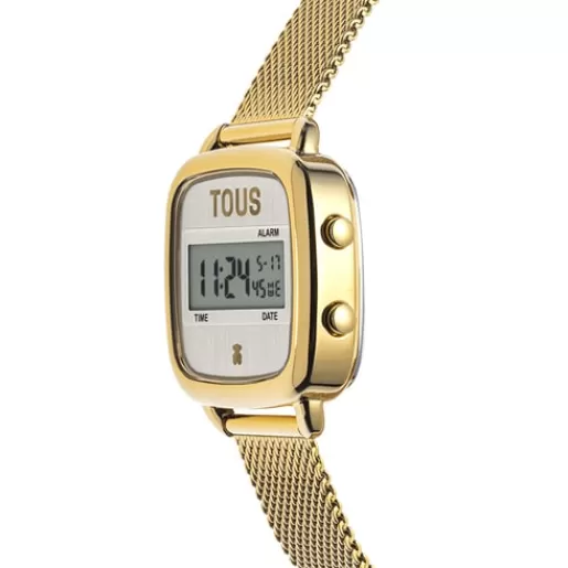 New D-Logo New Digital watch with gold-colored IPG steel strap For Her