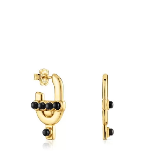 New Earrings with 18kt gold plating over silver and onyx MANIFESTO Silver Earrings