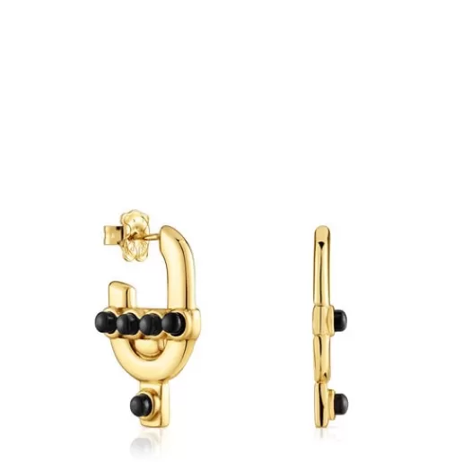 Flash Sale Earrings with 18kt gold plating over silver and onyx MANIFESTO Silver Earrings