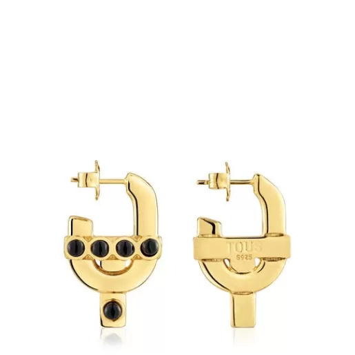 New Earrings with 18kt gold plating over silver and onyx MANIFESTO Silver Earrings