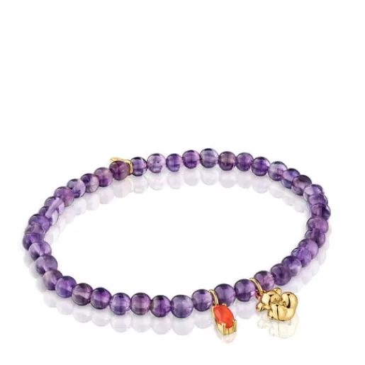 Best Elastic Bracelet with gold plating over silver, amethyst and carnelian Bold Bear Silver Bracelets | Ball Bracelets