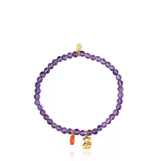 Best Elastic Bracelet with gold plating over silver, amethyst and carnelian Bold Bear Silver Bracelets | Ball Bracelets
