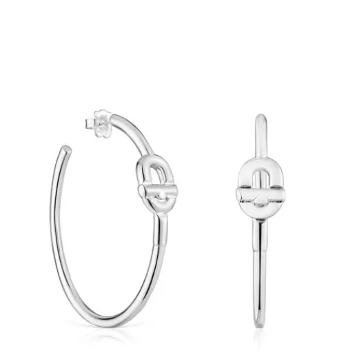 Store Extra-long silver Hoop earrings with motif MANIFESTO Silver Earrings | Hoop Earrings