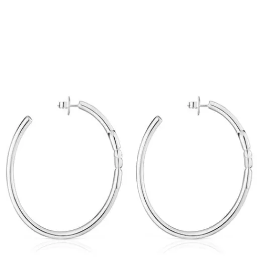 Store Extra-long silver Hoop earrings with motif MANIFESTO Silver Earrings | Hoop Earrings