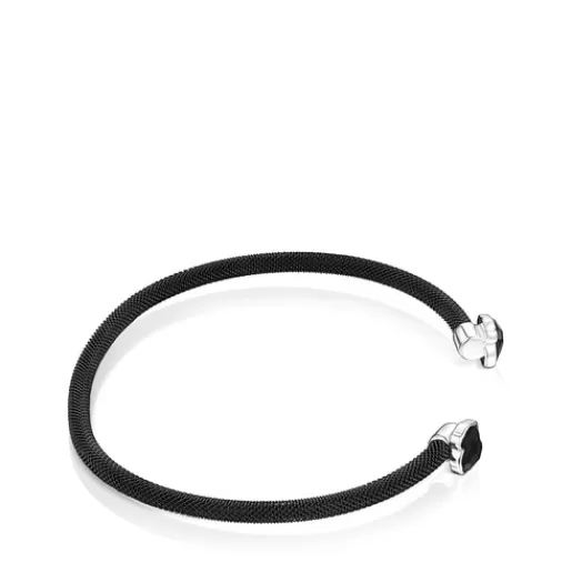 New Fine black IP Steel Mesh Color Bracelet with Onyx Silver Bracelets | Bangle Bracelets