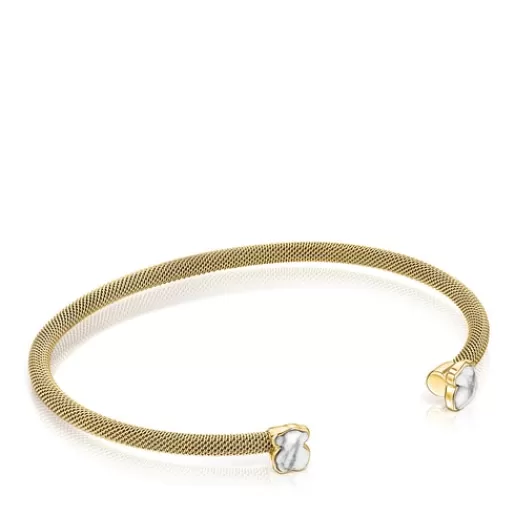Best Fine gold-colored IP Steel Mesh Color Bracelet with Howlite Silver Bracelets | Bangle Bracelets