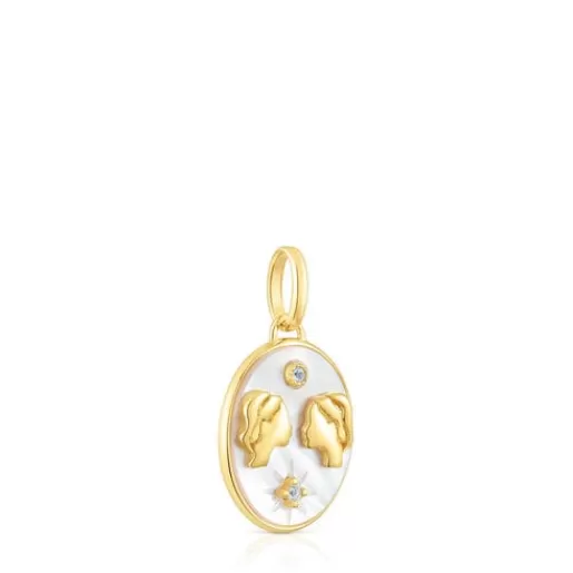 Cheap Gemini Pendant in silver vermeil with mother-of-pearl and topazes Horoscope Silver Pendants | Small Pendants