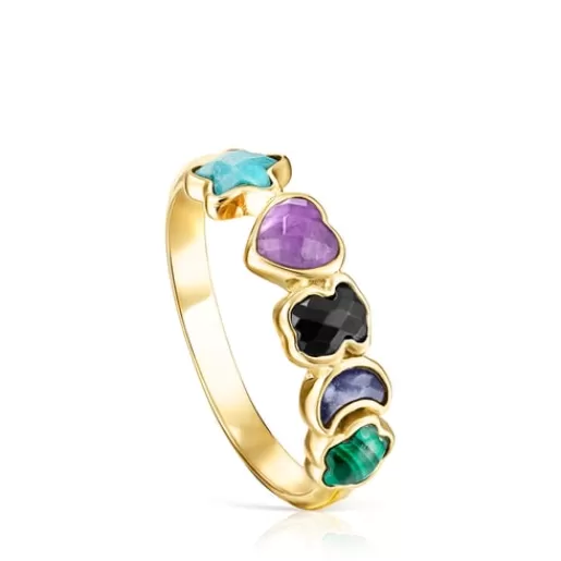 Fashion Glory Ring in Silver Vermeil with five multicolor Gemstones motifs Silver Rings | Small Rings