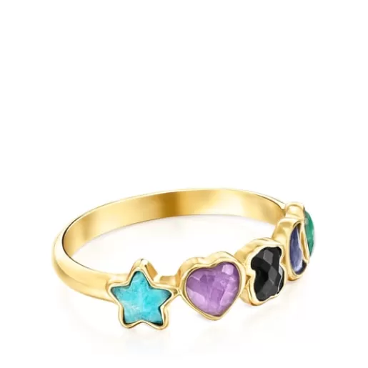 Fashion Glory Ring in Silver Vermeil with five multicolor Gemstones motifs Silver Rings | Small Rings