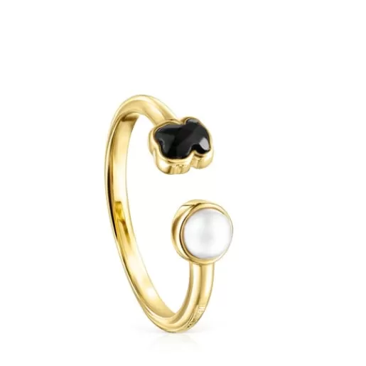 Fashion Glory Ring in Silver Vermeil with Onyx and Pearl Silver Rings | Small Rings