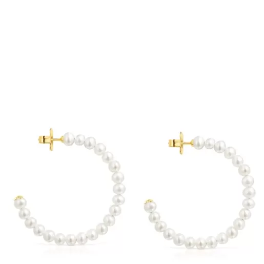 Best Sale Gloss hoop earrings with Pearls Silver Earrings | Hoop Earrings