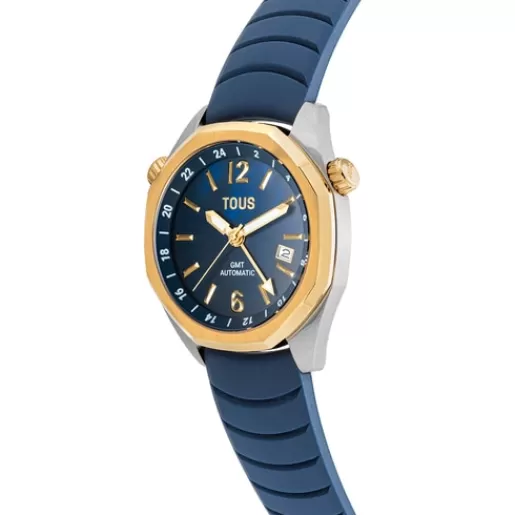 Hot gmt automatic Watch with navy blue silicone strap, gold-colored IPG steel case and mother-of-pearl face Now For Her | For Man