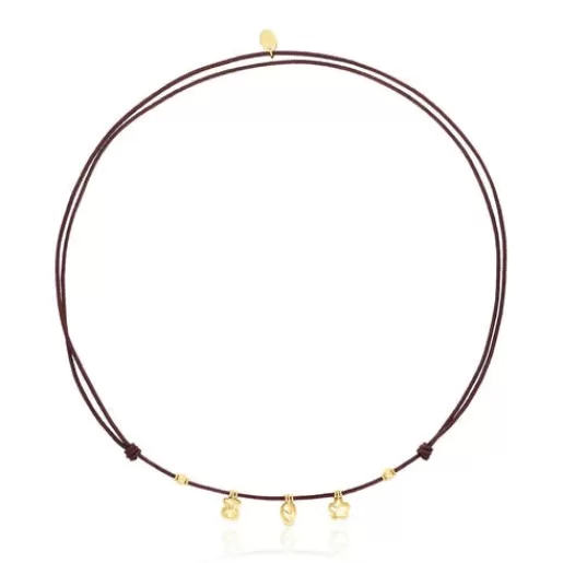 Cheap Gold and brown cord Motif necklace Balloon Gold Necklaces | Long Necklaces