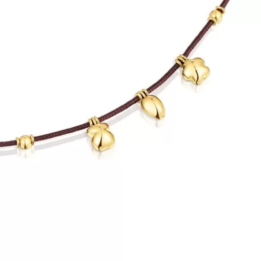 Cheap Gold and brown cord Motif necklace Balloon Gold Necklaces | Long Necklaces