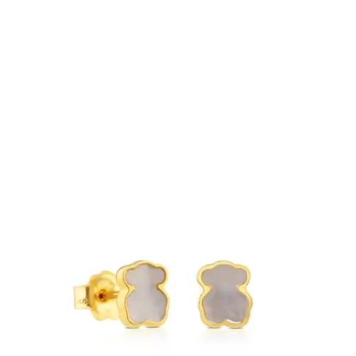 Cheap Gold and Mother-of-pearl XXS bear Earrings Gold Earrings | Small Earrings