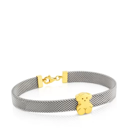 Shop Gold and Steel Mesh Bracelet Bear motif Gold Bracelets | Chain Bracelets