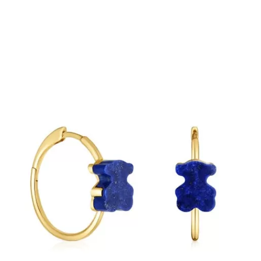 Flash Sale Gold bear Hoop earrings with lapis lazuli 1950 Gold Earrings | Hoop Earrings