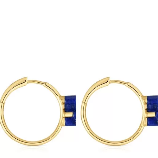 Flash Sale Gold bear Hoop earrings with lapis lazuli 1950 Gold Earrings | Hoop Earrings