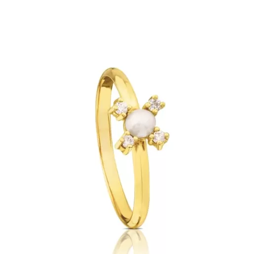 New Gold Eklat Ring with four Diamonds and Pearl 分类为空 | Solitaire Rings