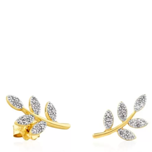 Store Gold Gem Power Earrings with Diamonds Leaf motif Gold Earrings | Small Earrings