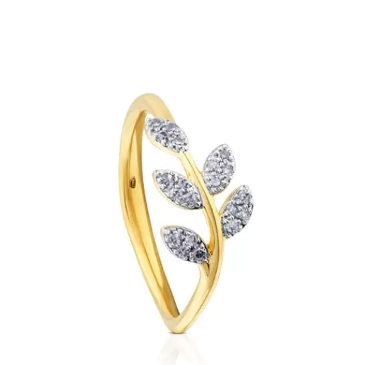 Hot Gold Gem Power Ring with Diamonds Leaf motif 分类为空 | Diamond Rings