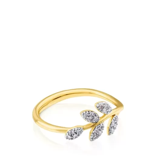 Hot Gold Gem Power Ring with Diamonds Leaf motif 分类为空 | Diamond Rings