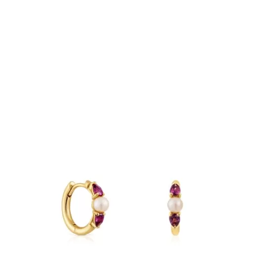 Cheap Hoop earrings with rhodolites and cultured pearl Ivette Gold Earrings | Hoop Earrings