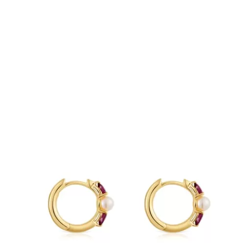 Cheap Hoop earrings with rhodolites and cultured pearl Ivette Gold Earrings | Hoop Earrings