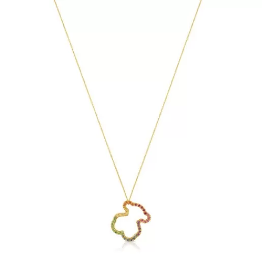 Shop Gold Icon Necklace with multicolor Gemstones medium Bear motif Gold Pendants | Gold Necklaces