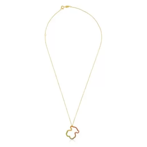 Shop Gold Icon Necklace with multicolor Gemstones medium Bear motif Gold Pendants | Gold Necklaces