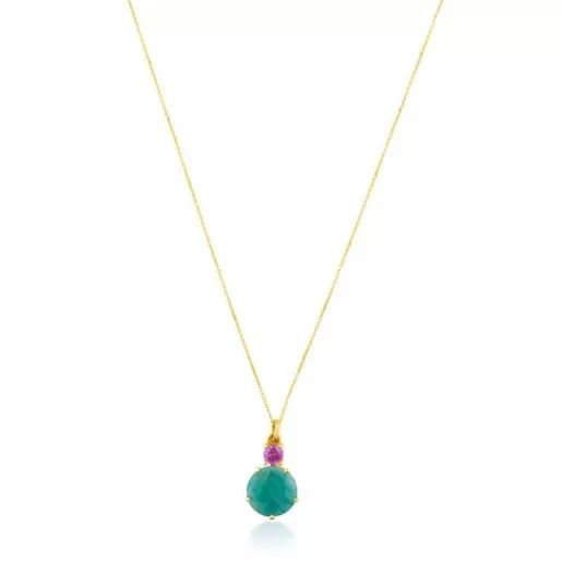 Online Ivette Necklace with Amazonite and Ruby Gold Pendants | Gold Necklaces