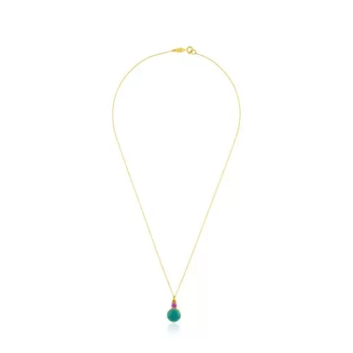 Online Ivette Necklace with Amazonite and Ruby Gold Pendants | Gold Necklaces