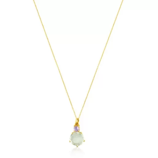 Flash Sale Ivette Necklace with Praseolite and Amethyst Gold Pendants | Gold Necklaces