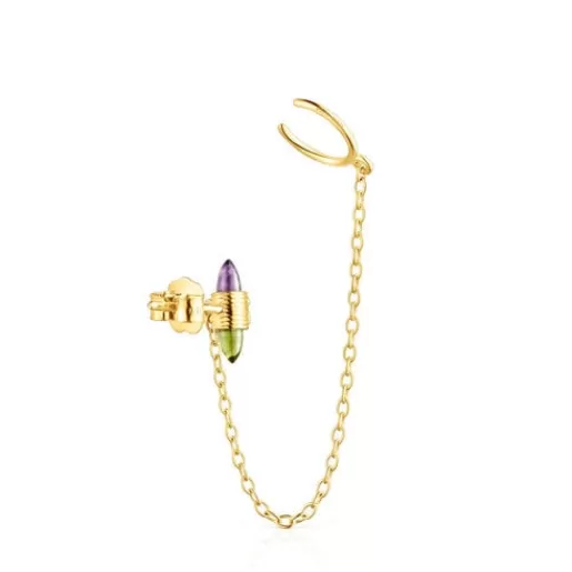 Outlet Gold Lure Chain earcuff with gemstones Gold Earrings | Individual Earrings