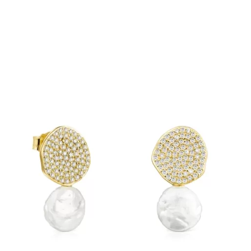 Best Gold Nenufar Earrings with Diamonds and Pearl Gold Earrings