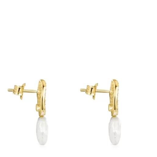 Best Gold Nenufar Earrings with Diamonds and Pearl Gold Earrings