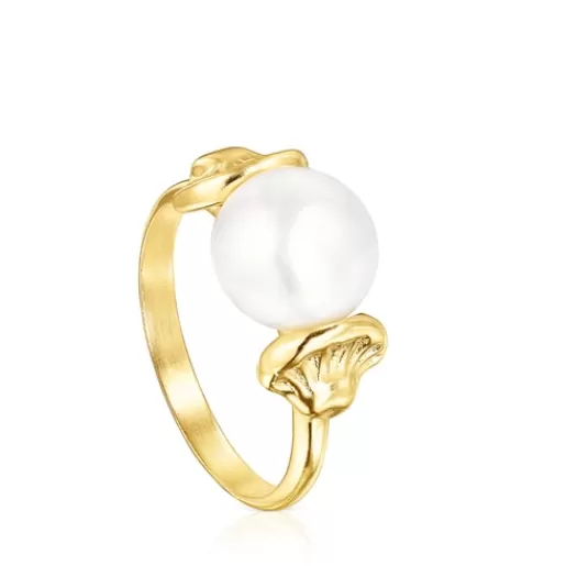 Outlet Gold Oceaan shell Ring with pearl 分类为空 | Small Rings