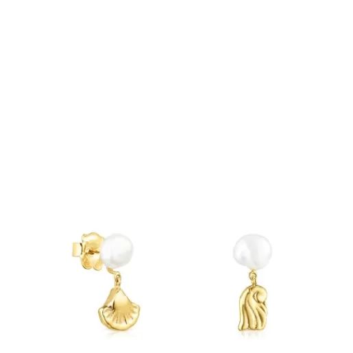 Cheap Gold Oceaan shell-anemone Earrings with pearls Gold Earrings | Pearl Earrings