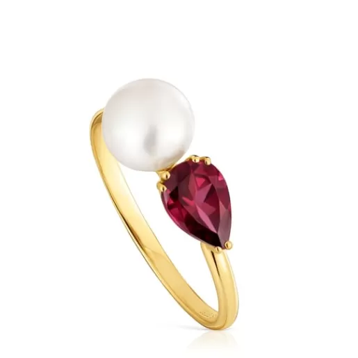 Online Gold Ring with rhodolite and cultured pearl Ivette 分类为空