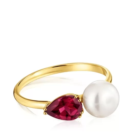 Online Gold Ring with rhodolite and cultured pearl Ivette 分类为空