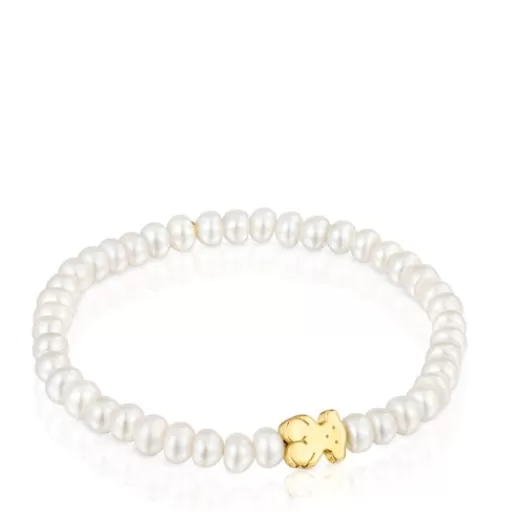 Outlet Gold Sweet Dolls Bracelet with pearls and Bear motif Kids Gold Bracelets | Pearl Bracelets