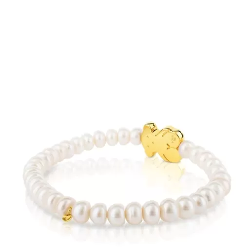 Best Sale Gold Sweet Dolls Bracelet with pearls and big Bear motif Kids Gold Bracelets | Pearl Bracelets