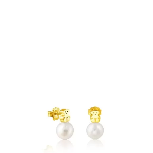 Cheap Gold Sweet Dolls Earrings with pearls Bear motif Kids Gold Earrings | Small Earrings