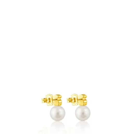 Cheap Gold Sweet Dolls Earrings with pearls Bear motif Kids Gold Earrings | Small Earrings