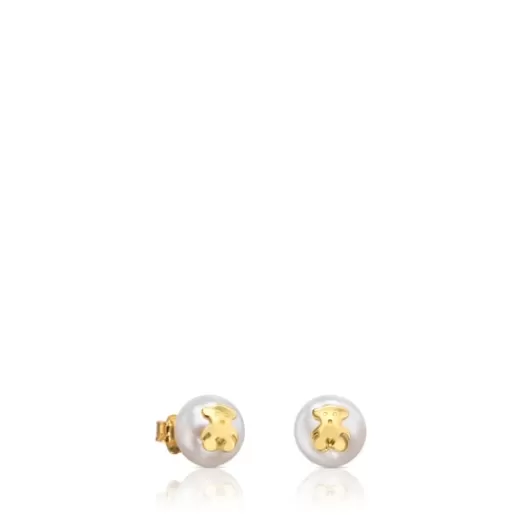 Sale Gold Bear Earrings with Pearls Kids Gold Earrings | Small Earrings