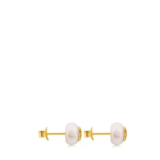 Sale Gold Bear Earrings with Pearls Kids Gold Earrings | Small Earrings