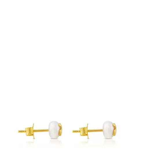 Fashion Gold Bear Earrings with Pearls Kids Gold Earrings | Small Earrings