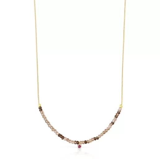 Hot Gold Cool Joy Necklace with smoky quartz and rhodolite Gold Necklaces | Short Necklaces